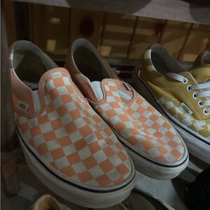 Vans Orange Checkered Slip-On Sneakers